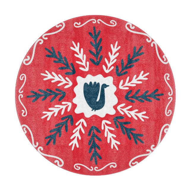 Folk Doodle Art Christmas Tile Schneidebrett (Vorderseite)