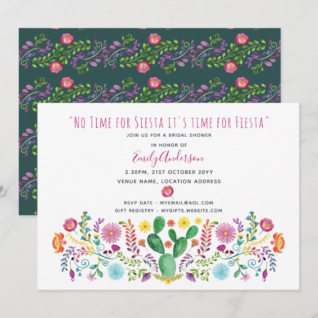 Folk Fiesta Fête des mariées Invitation Aquarelle  (Devant / Derrière)