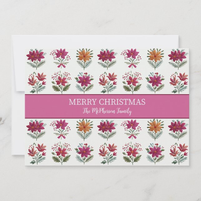 Folk Floral Christmas  Feiertagskarte (Vorderseite)