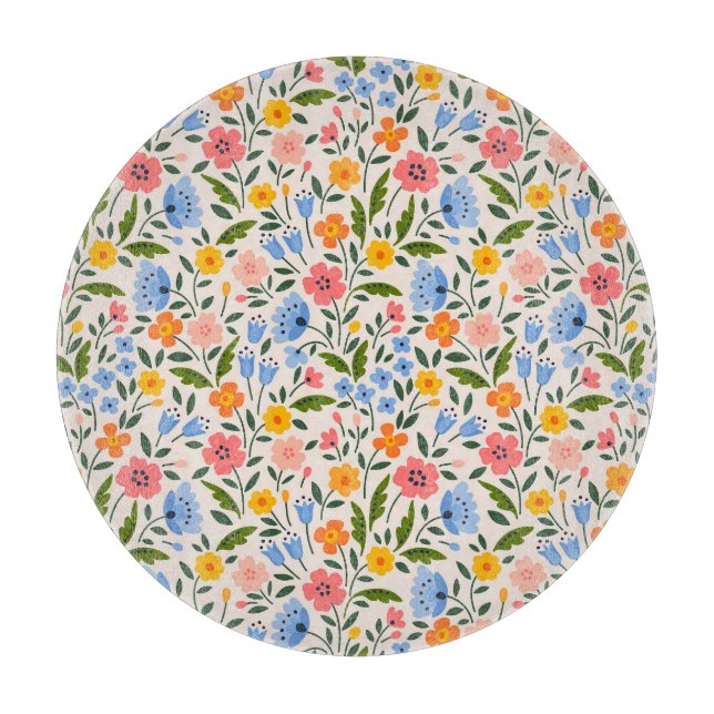 Folk Floral: Farbenfrohe kleine Muster Schneidebrett (Vorderseite)