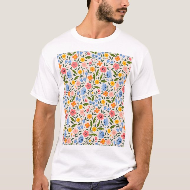 Folk Floral: Farbenfrohe kleine Muster T-Shirt (Vorderseite)