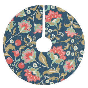 Folk floral farbig: Hand gezogen nahtlos Polyester Weihnachtsbaumdecke