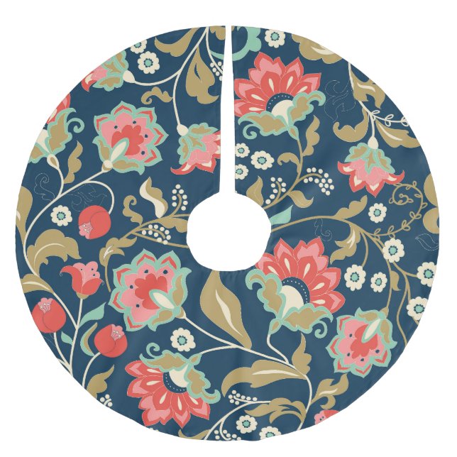 Folk floral farbig: Hand gezogen nahtlos Polyester Weihnachtsbaumdecke (Vorderseite)