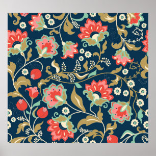Folk floral farbig: Hand gezogen nahtlos Poster