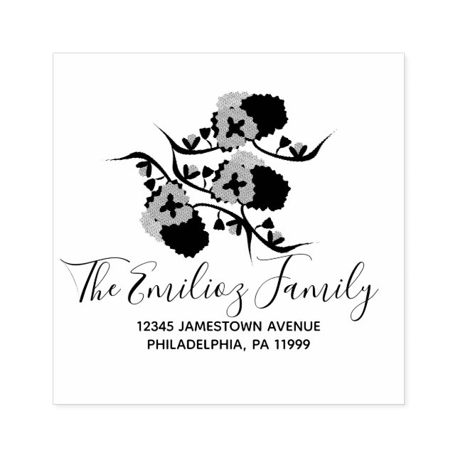 Folk Floral Greenerity Script Address Rubber Brief Gummistempel (Prägung)