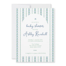 Folk Floral Stripe - Blue- Baby Dusche Einladung