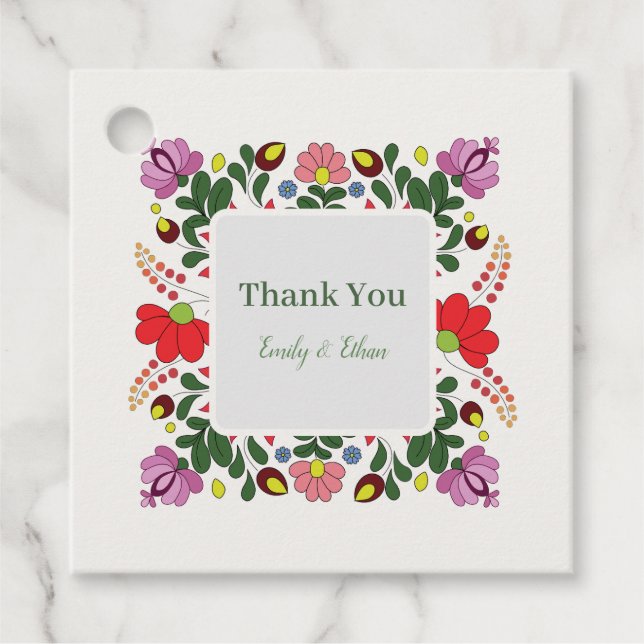 Folk Floral Wedding Custom Design Geschenkanhänger (Vorderseite)