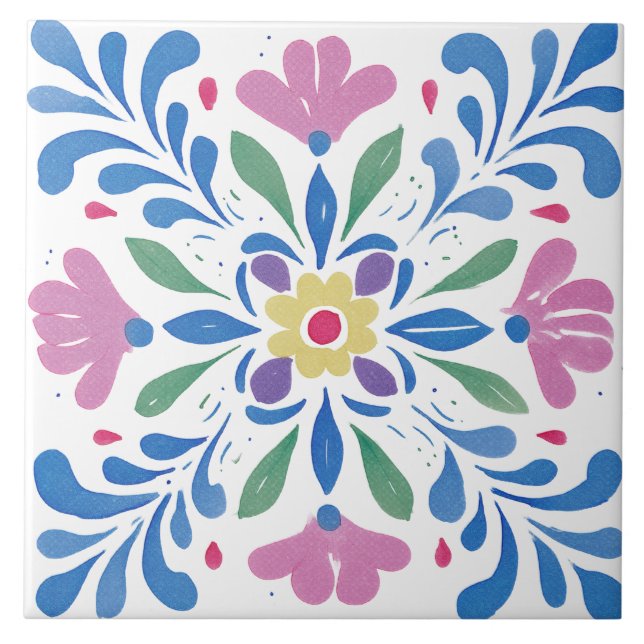 Folk Garden Watercolor Fliese (Vorderseite)