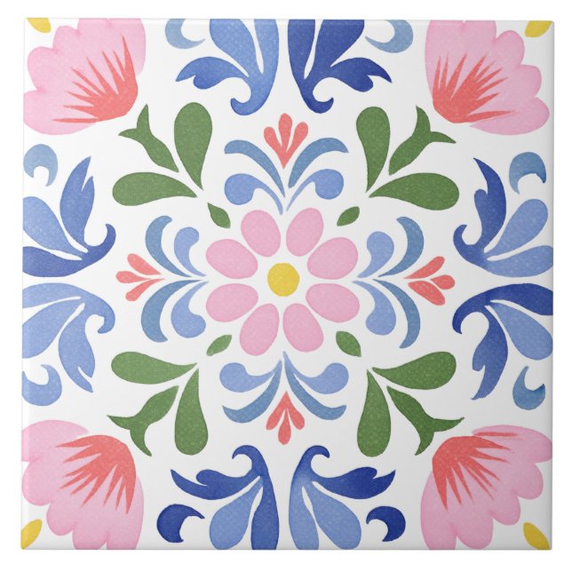 Folk Garden Watercolor Fliese (Vorderseite)