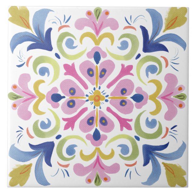 Folk Garden Watercolor Fliese (Vorderseite)