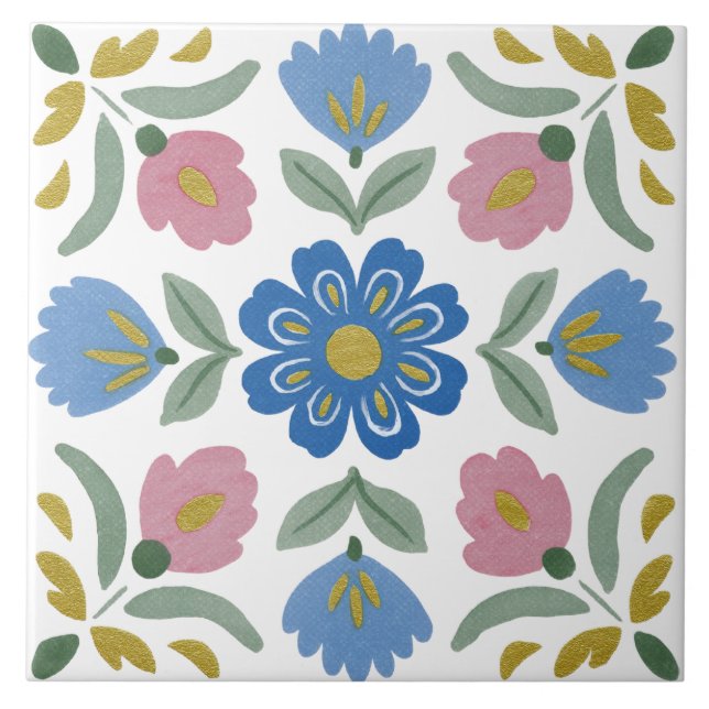 Folk Garden Watercolor Fliese (Vorderseite)