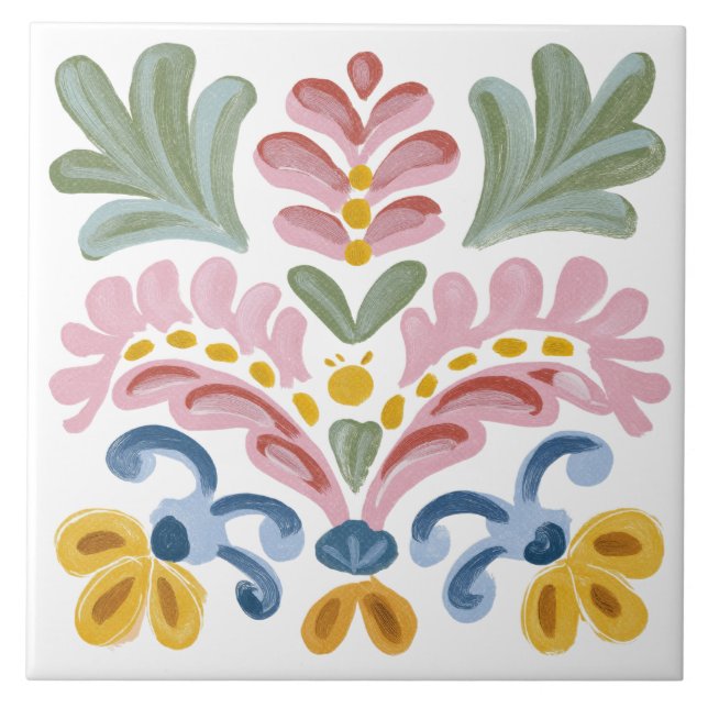 Folk Garden Watercolor Fliese (Vorderseite)