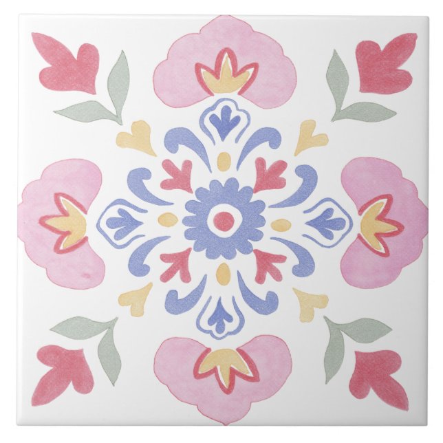 Folk-Garten-Aquarell Fliese (Vorderseite)