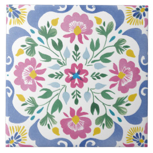 Folk-Garten-Aquarell Fliese