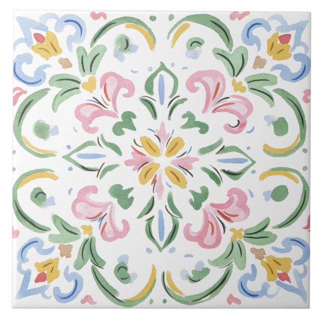Folk-Garten-Aquarell Fliese (Vorderseite)