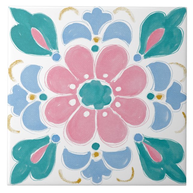 Folk-Garten-Aquarell Fliese (Vorderseite)