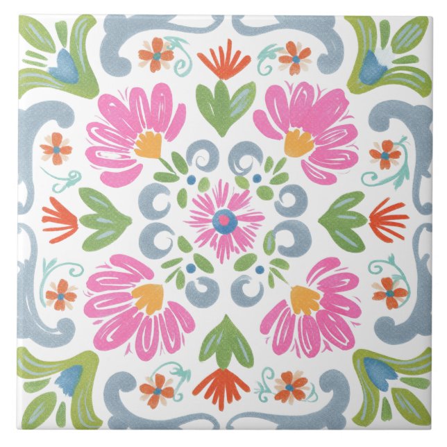 Folk-Garten-Aquarell Fliese (Vorderseite)