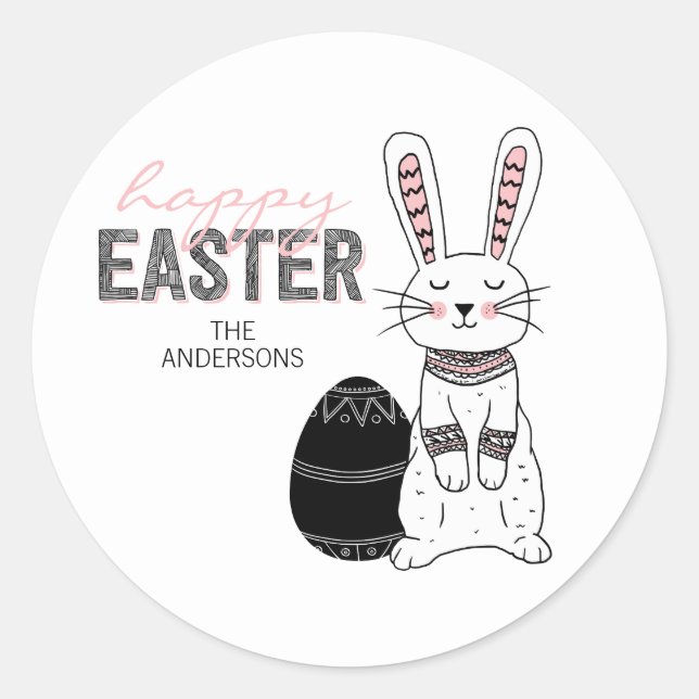 Folk Happy Oaster Bunny Rabbit Sticker (Vorderseite)