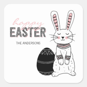 Folk Happy Oaster Bunny Rabbit Sticker