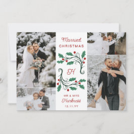 Folk Holly Monogram Married Christmas 4 Photos Feiertagskarte