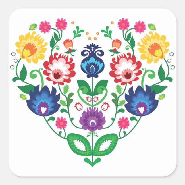 💜 Folk inspiriert Quadratischer Aufkleber (Vorderseite)