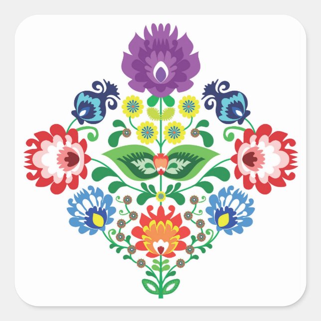 💜 Folk inspiriert Quadratischer Aufkleber (Vorderseite)
