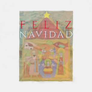 Folk Nativity Scene "Feliz Navidad" Fleecedecke