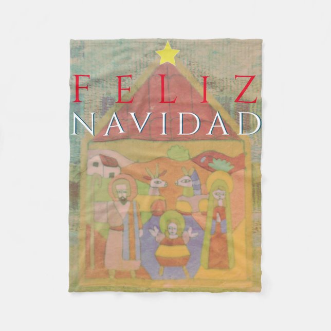 Folk Nativity Scene "Feliz Navidad" Fleecedecke (Vorderseite)