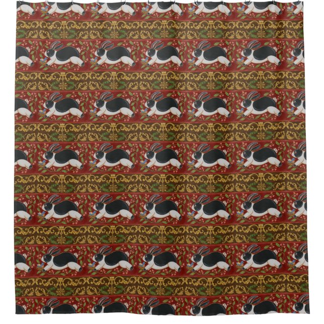 Folk Rabbit Duschvorhang (Vorderseite)