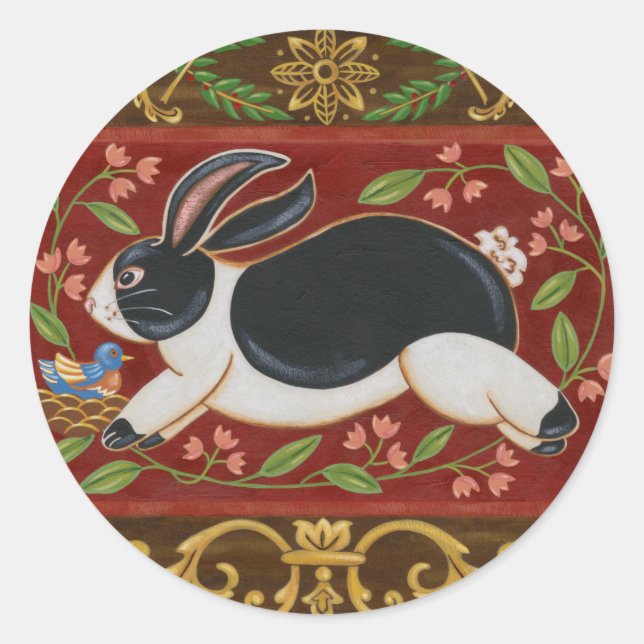 Folk Rabbit Runder Aufkleber (Vorderseite)