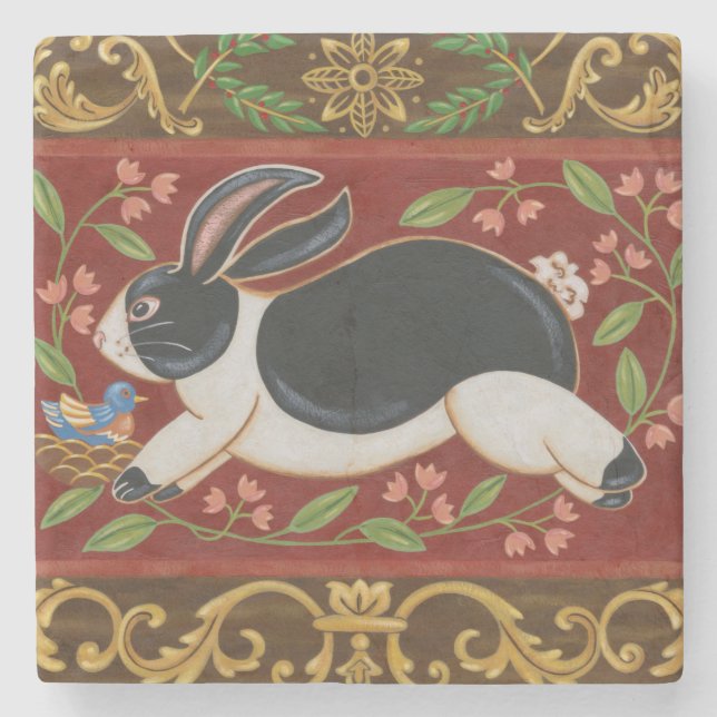 Folk Rabbit Steinuntersetzer (Vorderseite)