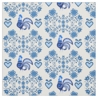 Folk Rooster/Cockerel /blau floral, Herzen 4" Stoff