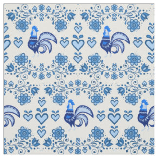 Folk Rooster/Cockerel blue/blue floral , herzen/4" Stoff