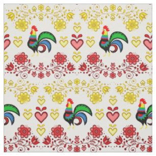 Folk Rooster/Cockerel gold/rot floral ,Herz/4" Stoff