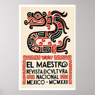 Folk-Schlangen-Kunstposter, mexikanisches Grafikpl Poster