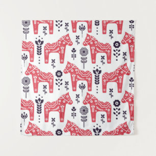 Folk schwedisches Pferd floral nahtlos Muster.  Wandteppich