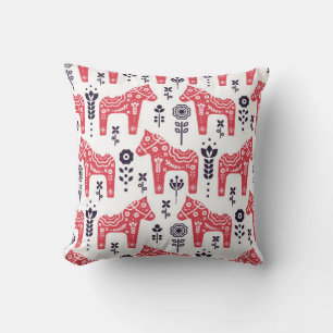 Folk swedish horse floral seamless pattern. kissen