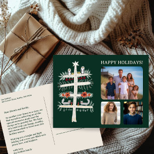 Folk Tree of Life Weihnachtsfeiertag CUSTOM 3 Foto Postkarte