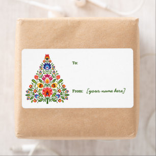 Folk-Verzauberung: Weihnachtsbaum-Geschenksticker