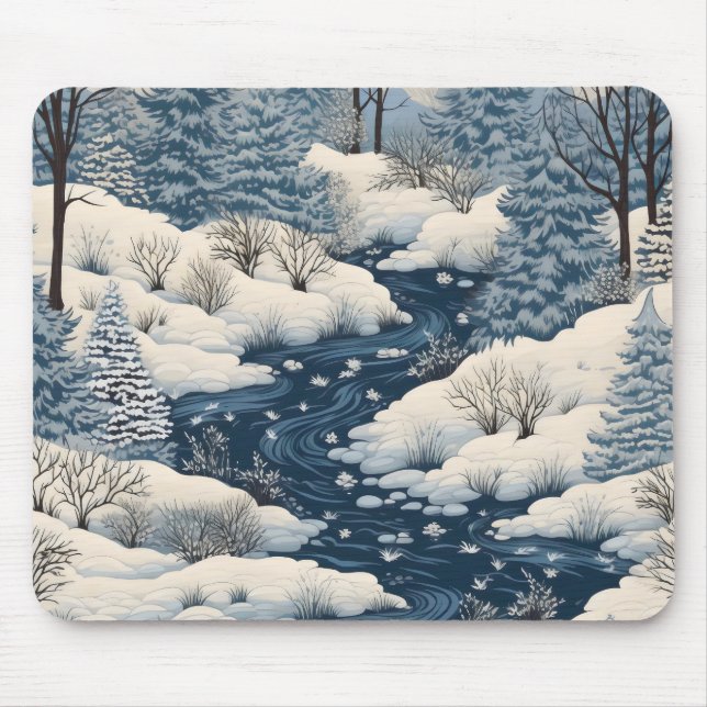 Folk Winter Landschaft Mousepad (Vorne)