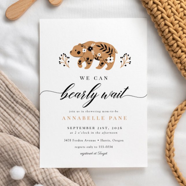Folk Woodland Bear Bear Bearly Wait Baby Dusche Einladung (Von Creator hochgeladen)