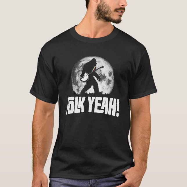 Folk Yeah Funny Bigfoot Banjo Retro Music Graphic T-Shirt (Vorderseite)