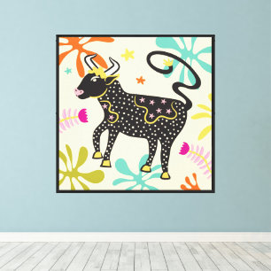Folkart Boho Taurus Bull Abstrakt Zodiac Leinwanddruck