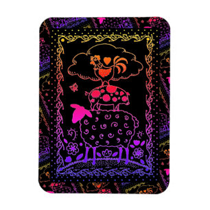 FOLKART LANDTIERE SCHAFENSCHAFT ROOSTER Primitiv Magnet