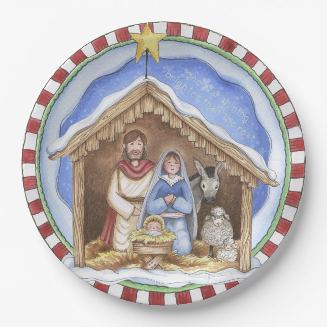 Folkart Nativity-Papier-Teller Pappteller (Vorderseite)