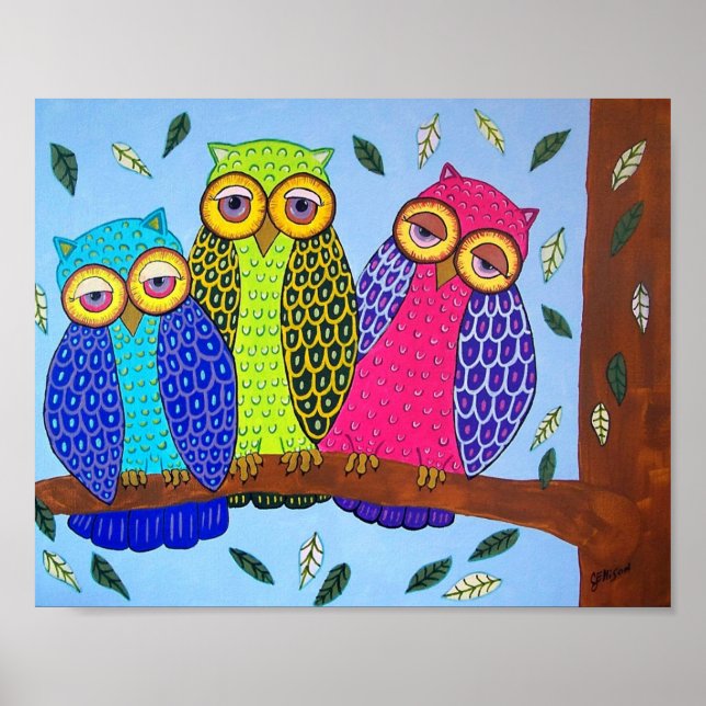 Folkkunst Owl Print Poster (Vorne)