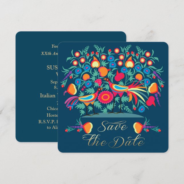 Folkkunstkarte Save the Date Hochzeitstag-Jubiläum (Vorne/Hinten)