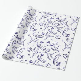 Folkloblaue Rose zeichnend nahtloses Muster Geschenkpapier