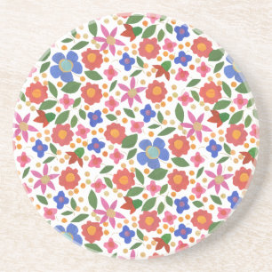 Folklore Art Floral auf White Sandstone Untersetze Sandstein Untersetzer