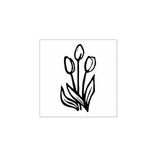 Folklore Art Floral Tulips Spring Linocut Style Gummistempel